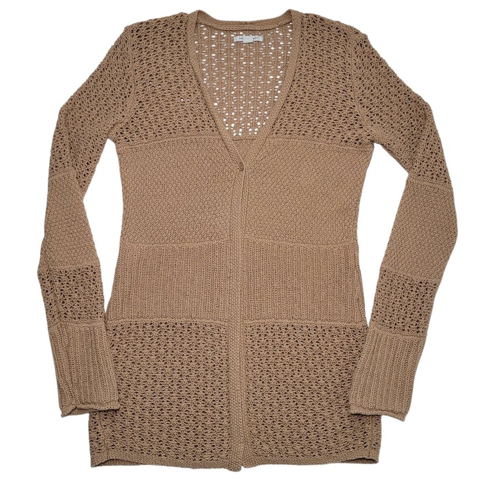 American Eagle Tan Crochet Knit Stitched Cardigan Sweater Medium Boho - Picture 11 of 11